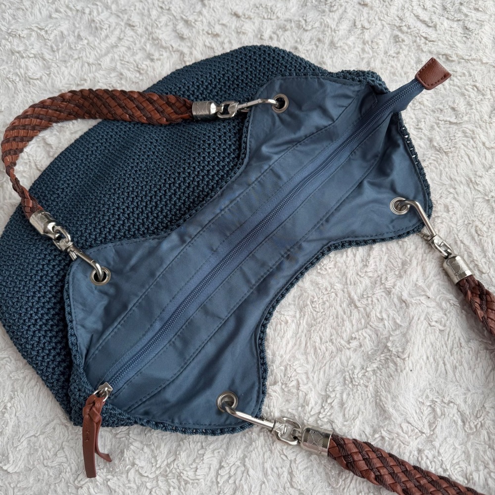 The Sak Indio Crochet Shoulder Bag Indigo Blue Braided Strap Hobo Purse Handbag - Picture 8 of 17